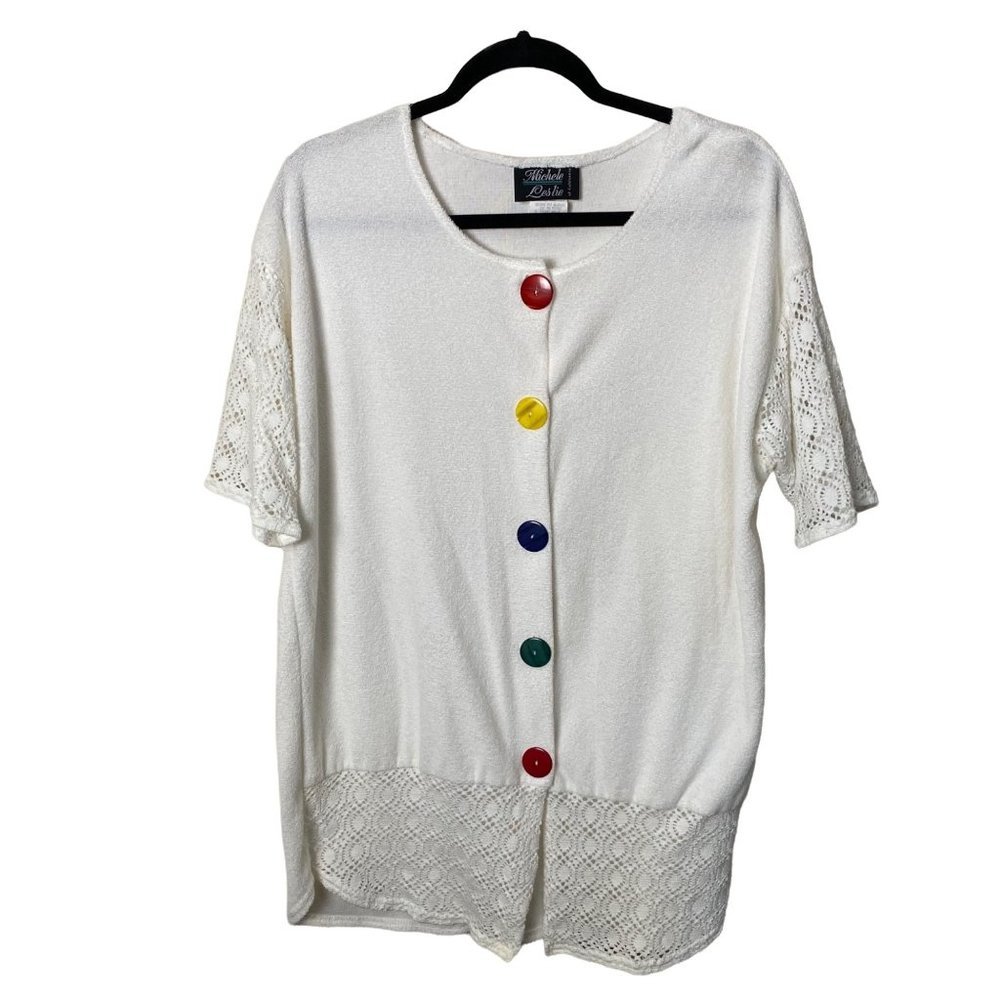 Vintage Michele Leslie Women Sz Medium Beach Swim Coverup Multicolor Buttons